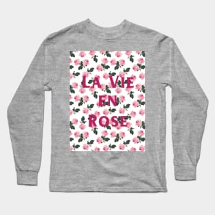 La Vie En Rose - Pink Vintage Roses on White Long Sleeve T-Shirt